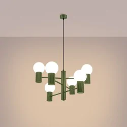 Lampy-sufitowe - żyrandol lampa sufitowa duża kule halo 6 zielony oliwkowy sollux sl.1832 