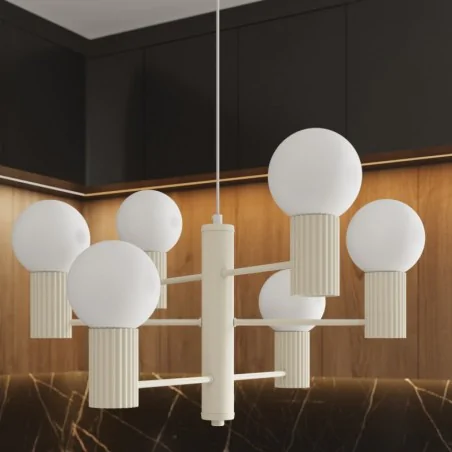 Lampy-sufitowe - żyrandol beżowy oświetlenie do salonu kule halo 6 sollux sl.1831 