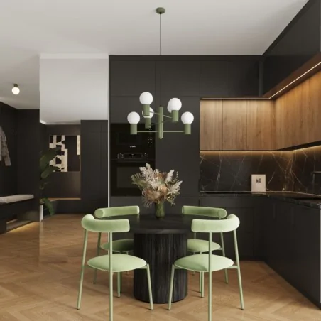 Lampy-sufitowe - żyrandol lampa sufitowa duża kule halo 6 zielony oliwkowy sollux sl.1832 