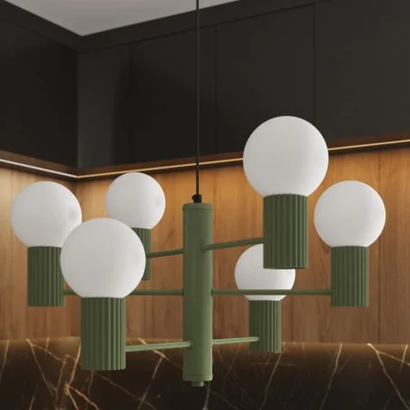 Lampy-sufitowe - żyrandol lampa sufitowa duża kule halo 6 zielony oliwkowy sollux sl.1832 