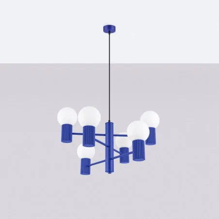 Lampy-sufitowe - żyrandol niebieski do kuchni białe kule lampa sufitowa halo 6 ultramaryna sollux sl.1835 