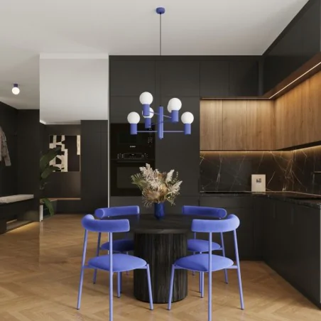 Lampy-sufitowe - żyrandol niebieski do kuchni białe kule lampa sufitowa halo 6 ultramaryna sollux sl.1835 