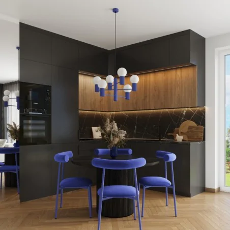 Lampy-sufitowe - żyrandol niebieski do kuchni białe kule lampa sufitowa halo 6 ultramaryna sollux sl.1835 