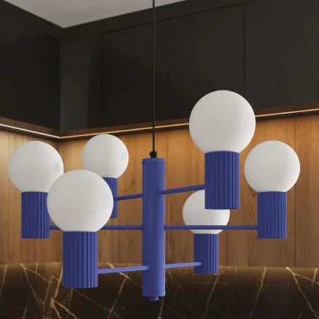 Lampy-sufitowe - żyrandol niebieski do kuchni białe kule lampa sufitowa halo 6 ultramaryna sollux sl.1835 