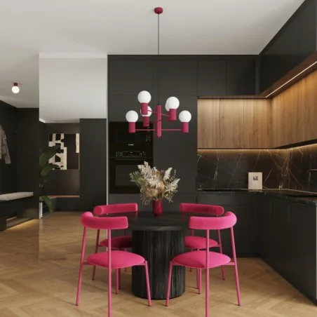 Lampy-sufitowe - żyrandol sufitowy gemetryczny 6 kul halo 6 burgund sollux sl.1837 