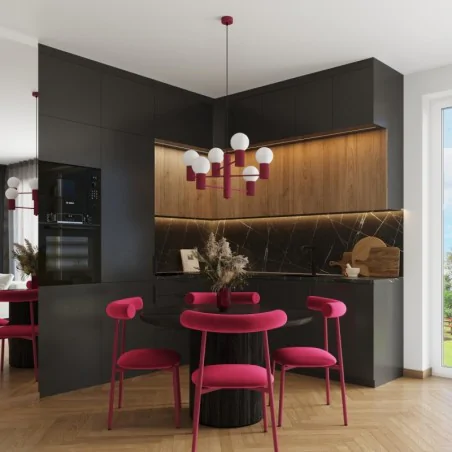 Lampy-sufitowe - żyrandol sufitowy gemetryczny 6 kul halo 6 burgund sollux sl.1837 