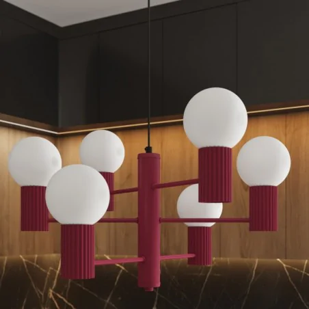 Lampy-sufitowe - żyrandol sufitowy gemetryczny 6 kul halo 6 burgund sollux sl.1837 