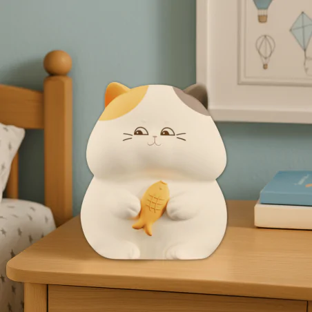 Oswietlenie-do-pokoju-dzieciecego - lampka nocna led dla dziecka silikonowa kotek z rybką gatto led 327642 goldlux 