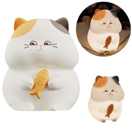 Oswietlenie-do-pokoju-dzieciecego - lampka nocna led dla dziecka silikonowa kotek z rybką gatto led 327642 goldlux 