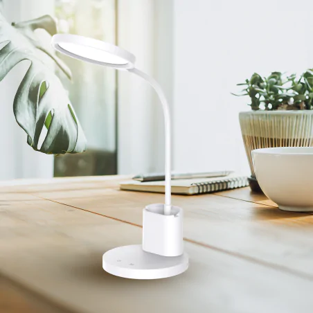 Lampki-biurkowe - lampa biurkowa biała z przybornikiem ściemnialna led scuola ml1016 eko-light 