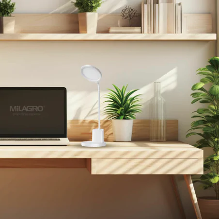 Lampki-biurkowe - lampa biurkowa biała z przybornikiem ściemnialna led scuola ml1016 eko-light 