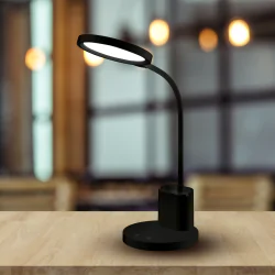 Lampki-biurkowe - czarna lampka biurkowa z przybornikiem ściemnialna led scuola ml1015 eko-light 