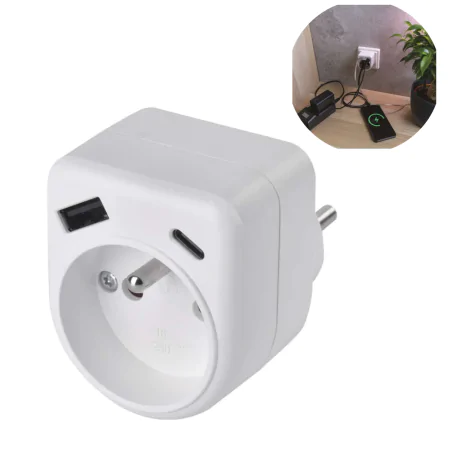 Rozgalezniki - rozgałęźnik pojedynczy gniazdo elektryczne z wejściem usb-c i usb-a p0074 emos 