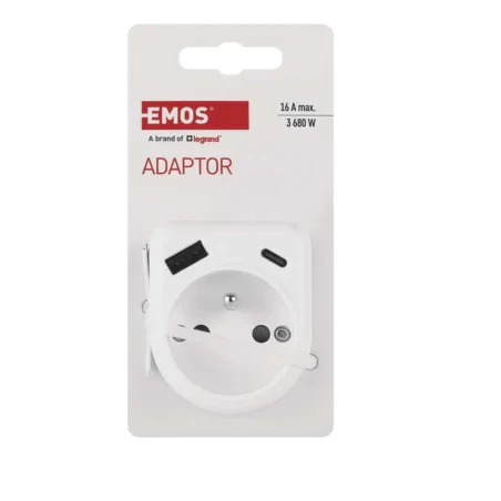 Rozgalezniki - rozgałęźnik pojedynczy gniazdo elektryczne z wejściem usb-c i usb-a p0074 emos 