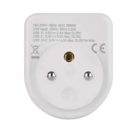 Rozgalezniki - rozgałęźnik pojedynczy gniazdo elektryczne z wejściem usb-c i usb-a p0074 emos 