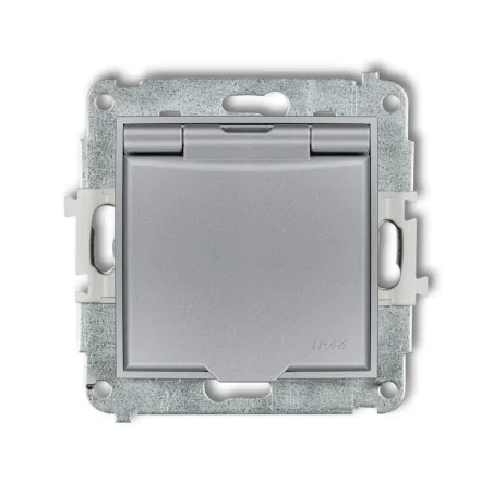 Gniazda-pojedyncze-podtynkowe - gniazdo hermetyczne do łazienki ip44 z klapką w kolorze srebrny metalik 7mgpb-1zp mini karlik 