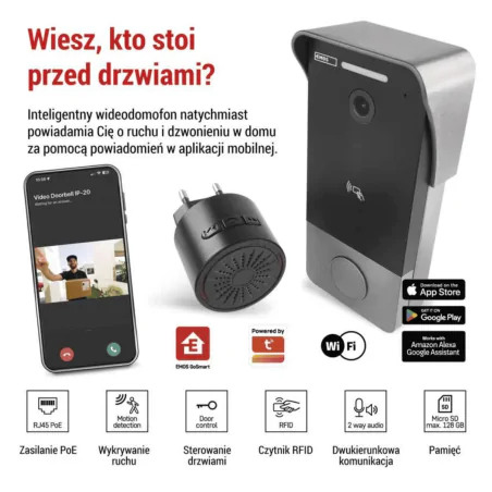 Wideodomofony - wideodomofon na wifi na aplikację mobilną zasilanie power over ethernet  h4033 emos 