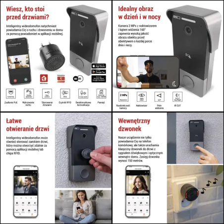 Wideodomofony - wideodomofon na wifi na aplikację mobilną zasilanie power over ethernet  h4033 emos 