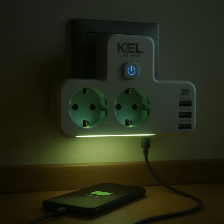 Rozgalezniki - rozgałęźnik podwójny biały z usb włącznikiem i podświetleniem uziemienie schuko w-72054 plastrol 