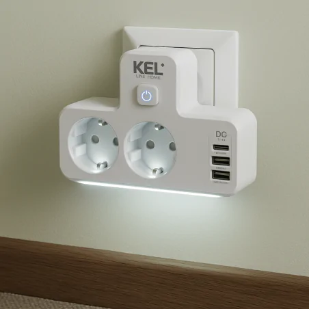 Rozgalezniki - rozgałęźnik podwójny biały z usb włącznikiem i podświetleniem uziemienie schuko w-72054 plastrol 