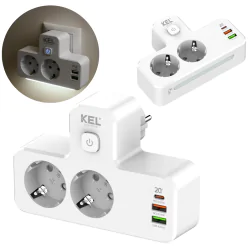 Rozgalezniki - rozgałęźnik podwójny biały z usb włącznikiem i podświetleniem uziemienie schuko w-72054 plastrol
