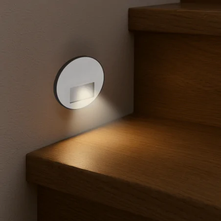 Oswietlenie-schodowe - oprawa schodowa led biała okrągła lampa ze zmienną barwą światła cct wektor 04859 ideus 