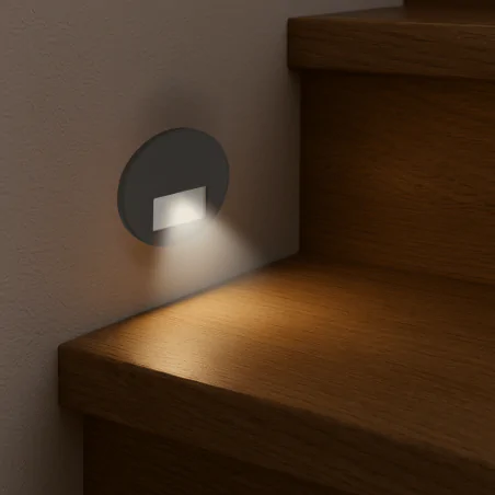 Oswietlenie-schodowe - oprawa schodowa led okrągła w kolorze czarnym 1,2w lampa ze zmienną barwą światła cct wektor 04860 ideus 