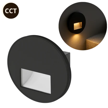 Oswietlenie-schodowe - oprawa schodowa led okrągła w kolorze czarnym 1,2w lampa ze zmienną barwą światła cct wektor 04860 ideus 