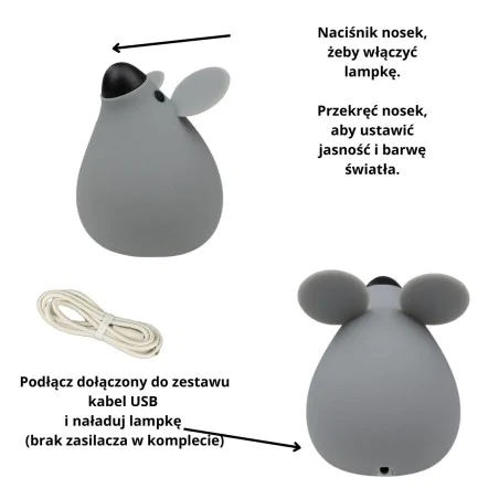 Oswietlenie-do-pokoju-dzieciecego - lampka nocna led dziecięca szara myszka prezent dla dziecka interblue 