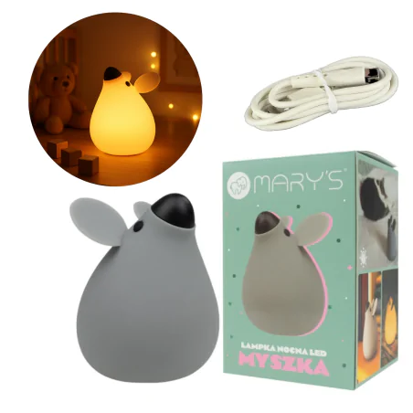 Oswietlenie-do-pokoju-dzieciecego - lampka nocna led dziecięca szara myszka prezent dla dziecka interblue 