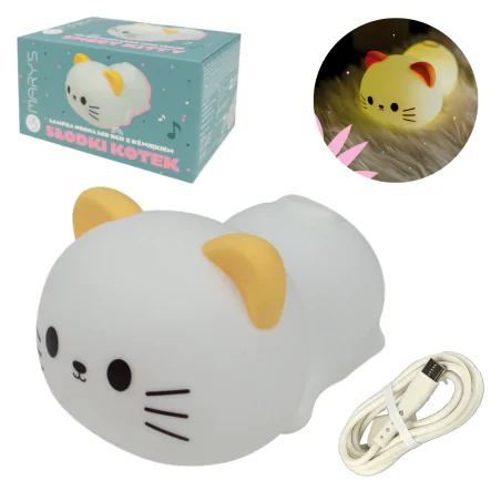 Oswietlenie-do-pokoju-dzieciecego - lampka w kształcie kotka z dźwiękiem na prezent do usypiania usb interblue 