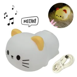 Oswietlenie-do-pokoju-dzieciecego - lampka w kształcie kotka z dźwiękiem na prezent do usypiania usb interblue