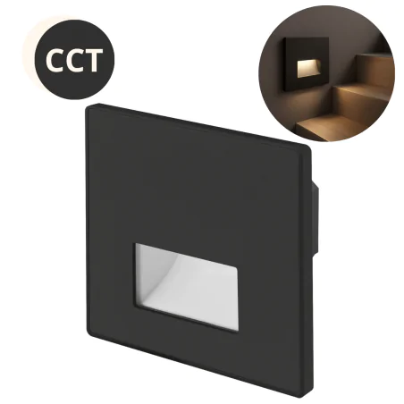 Oswietlenie-schodowe - oprawa schodowa led kwadratowa czarna 1,2w lampka ze zmienną barwą światła cct wektor 04862 ideus 