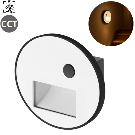 Oswietlenie-schodowe - oprawa schodowa led biała okrągła z czujnikiem ruchu i zmienną barwą światła wektor 04863 ideus 