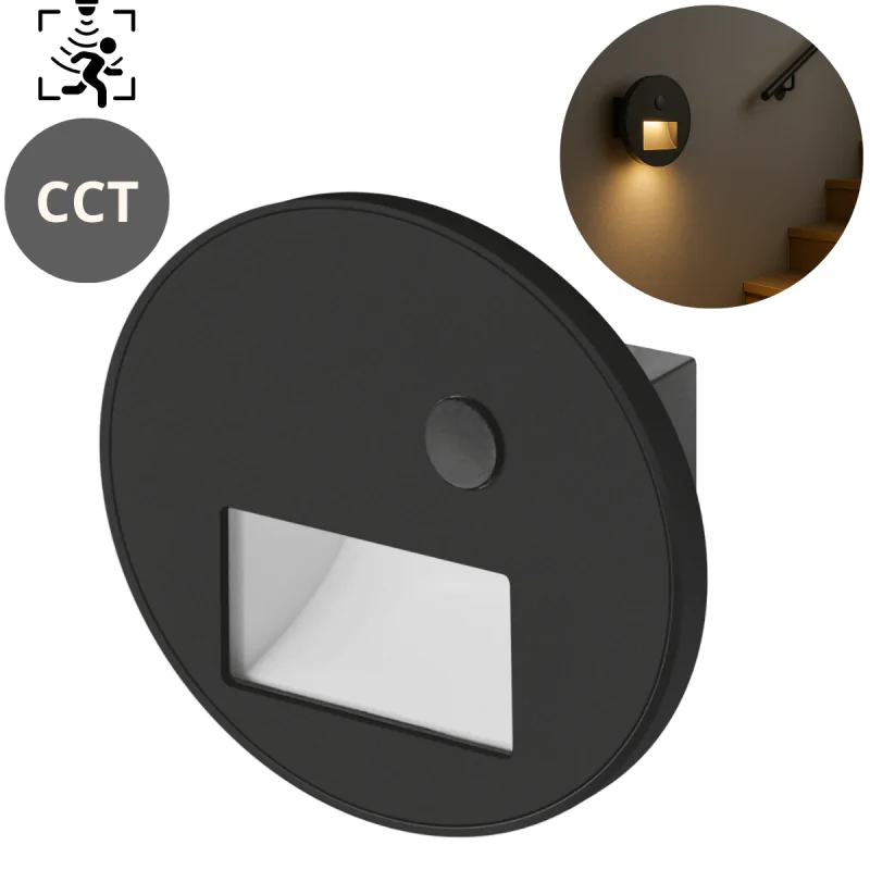Oswietlenie-schodowe - oprawa schodowa led czarna okrągła z czujnikiem ruchu i zmienną barwą światła wektor 04864 ideus firmy IDEUS - STRUHM 