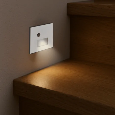 Oswietlenie-schodowe - oprawa schodowa led z czujnikiem ruchu lampka biała kwadratowa ze zmienną barwą światła wektor 04865 ideus 