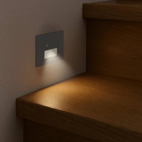 Oswietlenie-schodowe - oprawa schodowa led czarna kwadratowa z czujnikiem ruchu i zmienną barwą światła wektor 04866 ideus 