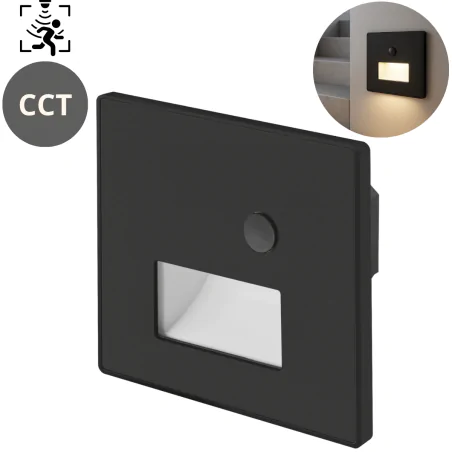 Oswietlenie-schodowe - oprawa schodowa led czarna kwadratowa z czujnikiem ruchu i zmienną barwą światła wektor 04866 ideus 