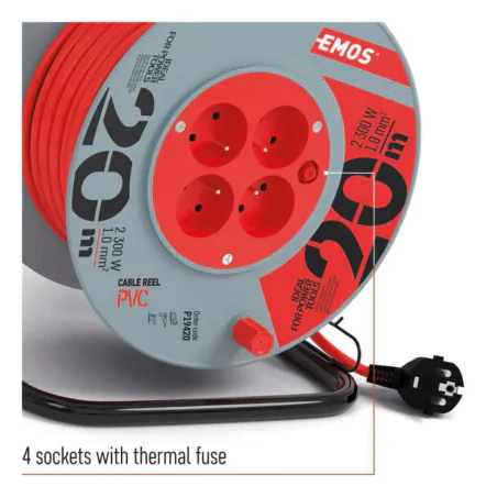 Przedluzacze-bebnowe - przedłużacz zwijany - 4 gniazda, 3x1,0, 20m p19420 emos - 1908142001 