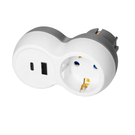 Rozgalezniki - rozgałęźnik do gniazdka z ładowarką usb kontakt z uziemiem schuko port a+c or-ae-13302(gs) orno 