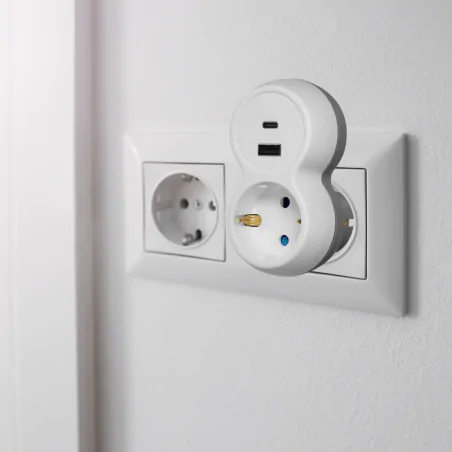 Rozgalezniki - rozgałęźnik do gniazdka z ładowarką usb kontakt z uziemiem schuko port a+c or-ae-13302(gs) orno 