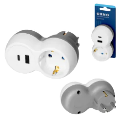 Rozgalezniki - rozgałęźnik do gniazdka z ładowarką usb kontakt z uziemiem schuko port a+c or-ae-13302(gs) orno