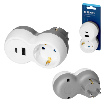 Rozgalezniki - rozgałęźnik do gniazdka z ładowarką usb kontakt z uziemiem schuko port a+c or-ae-13302(gs) orno 