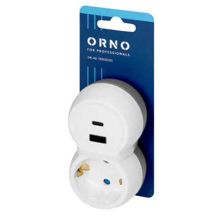 Rozgalezniki - rozgałęźnik do gniazdka z ładowarką usb kontakt z uziemiem schuko port a+c or-ae-13302(gs) orno 