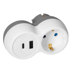 Rozgalezniki - rozgałęźnik do gniazdka z ładowarką usb kontakt z uziemiem schuko port a+c or-ae-13302(gs) orno 