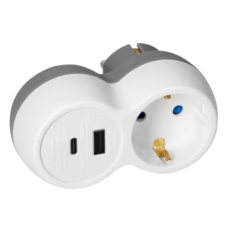 Rozgalezniki - rozgałęźnik do gniazdka z ładowarką usb kontakt z uziemiem schuko port a+c or-ae-13302(gs) orno 
