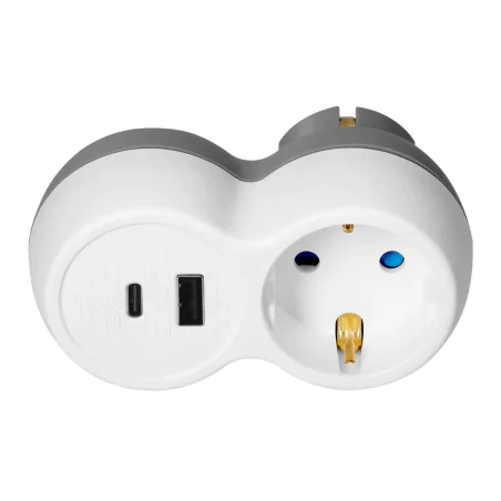 Rozgalezniki - rozgałęźnik do gniazdka z ładowarką usb kontakt z uziemiem schuko port a+c or-ae-13302(gs) orno 