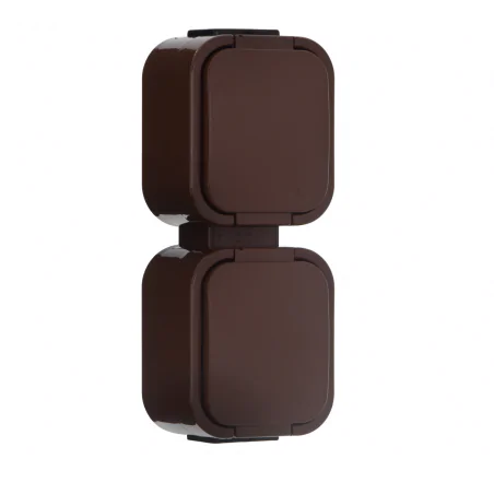 Gniazda-podwojne-natynkowe - pionowe gniazdo natynkowe  podwójne brązowe z klapką ip54 b2  abex 