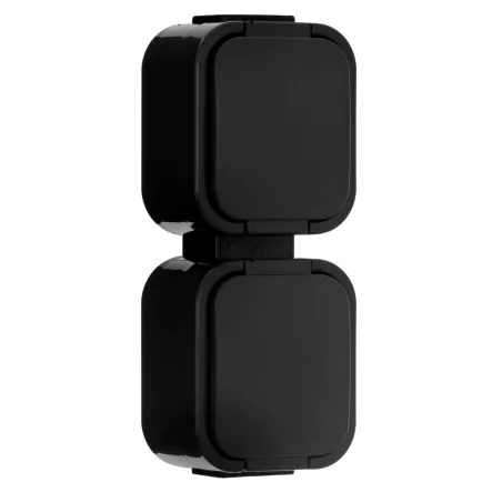 Gniazda-podwojne-natynkowe - podwójne gniazdo natynkowe pionowe czarne z klapką ip54 b2  abex 