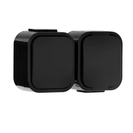 Gniazda-podwojne-natynkowe - czarne gniazdo natynkowe z włącznikiem światła poziome ip54 b2 gwn-b2 abex 